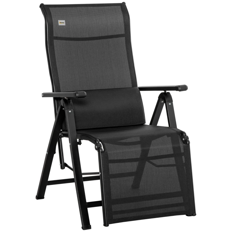 Outsunny Tumbona Plegable de Jardín Tumbona Gravedad Cero con Respaldo Ajustable en 9 Posiciones con Cojín 70x65x111 cm Negro