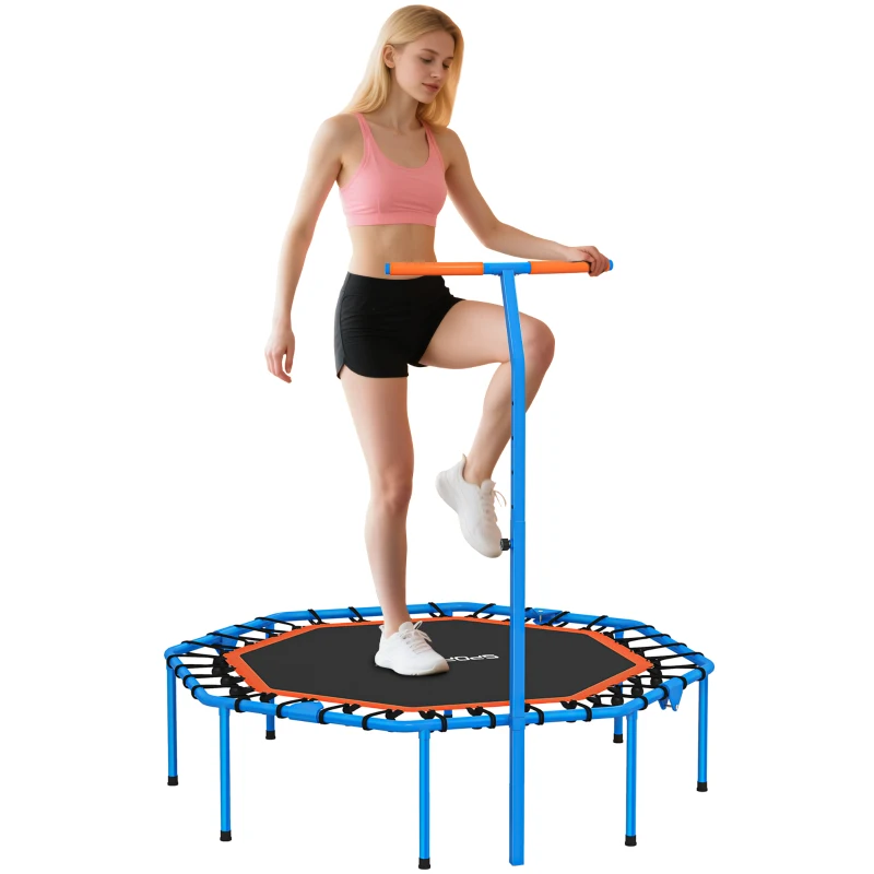 SPORTNOW Trampolina fitness, trampolina treningowa z regulowanym uchwytem, stabilna i cicha, do użytku wewnętrznego, stal, niebieska