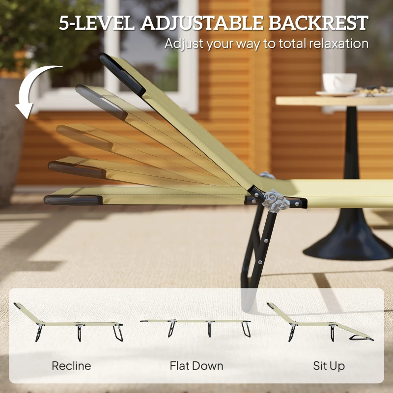 Outsunny Leżak ogrodowy z regulowanym oparciem, na balkon, zielony