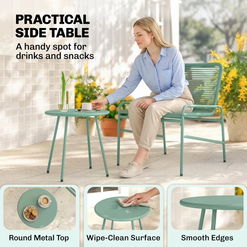 Outsunny 3 Piece Rattan Bistro Set, Outdoor Garden Furniture Set with 2 Chairs, Round Coffee Table for Patio, Balcony, Green