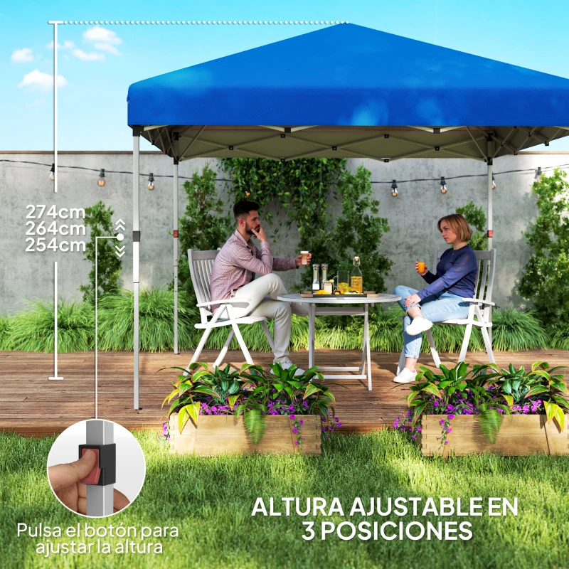 Outsunny Carpa Plegable Pop-up 3x3 m con 2 Paredes Laterales Anti-UV Altura Ajustable Sacos de Arena y Bolsa de Transporte Azul