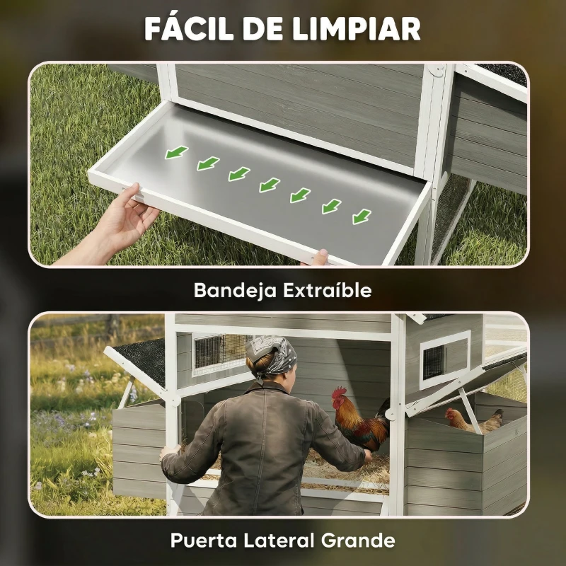 PawHut Gallinero Madera Grande Exterior con 2 Nidos Corral Techo Asfáltico Bandeja Extraíble Rampa 347x160x150 cm Gris Oscuro