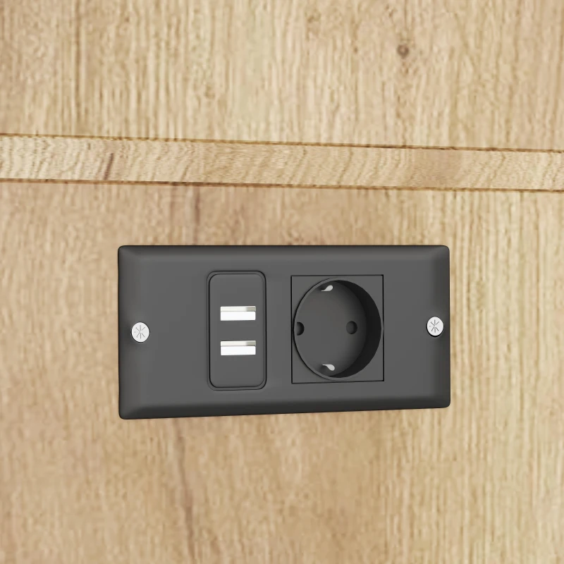 Vintage-Hochschrank im Bauernhausstil, LED-Lichtleiste mit Farbwechsel, 100 x 40 x 185 cm, Schwarz+Naturfarbe