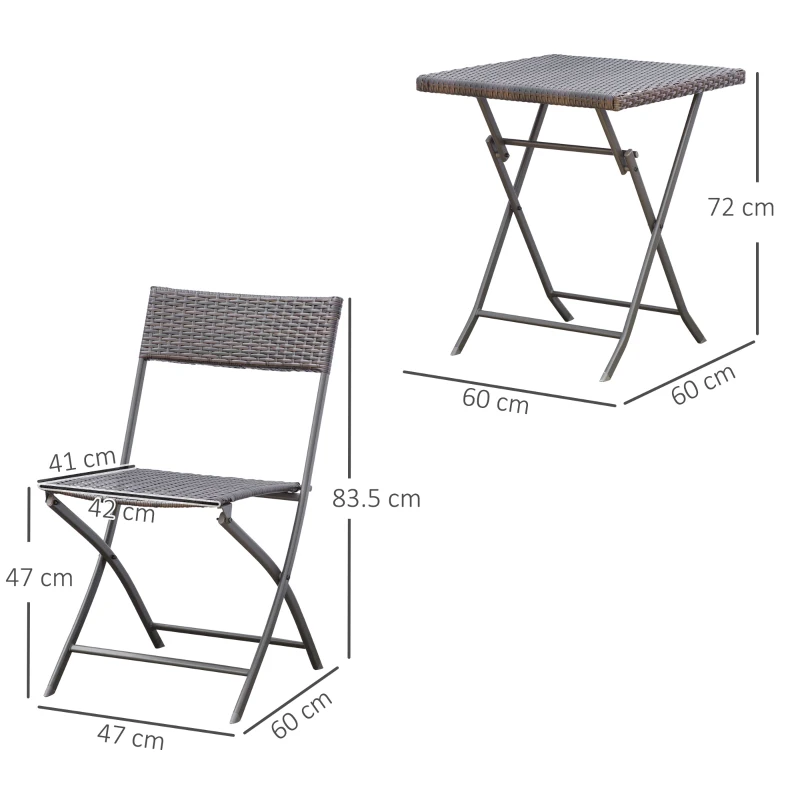 Outsunny Set da Giardino Pieghevole da 3 Pezzi in Rattan PE e Metallo, Set 2 Sedie e Tavolino da Caffè, Protezione dai Raggi UV, Set di Mobili da Balcone, per Patio e Cortile, Nero