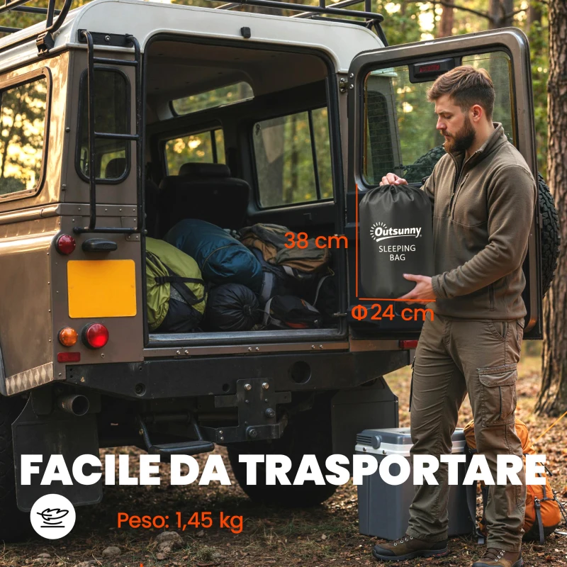 Outsunny Sacco a Pelo Singolo per Adulti, Leggero e Compatto, 75x215 cm, Nero