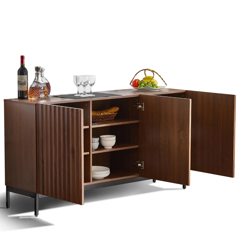 Sideboard im Mid-Century-Modern-Stil, 3D-Wellendesign, für Wohnzimmer, Esszimmer, Büro, 150 x 40 x 80 cm, Braun
