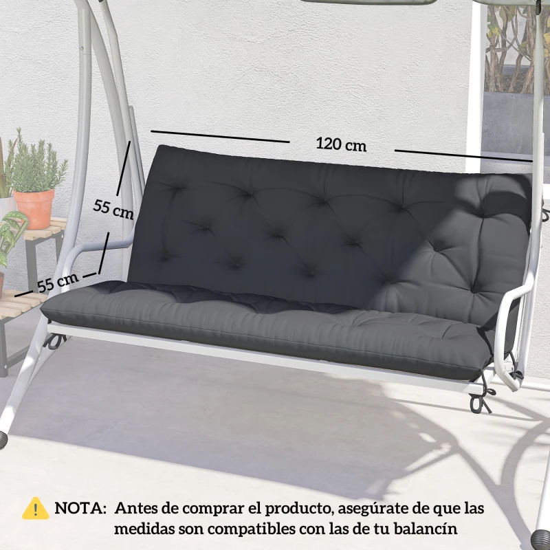 Outsunny Cojín para Banco de Jardín o para Balancín de Jardín 120x110x12 cm de 2 Plazas con 6 Cordones de Fijación Negro