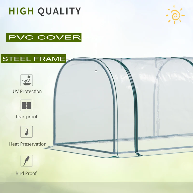 Outsunny PVC Tunnel Greenhouse - Plant Grow House with Steel Frame for Garden Backyard, Zipper Doors, 350Lx100Wx80H cm, Transparent