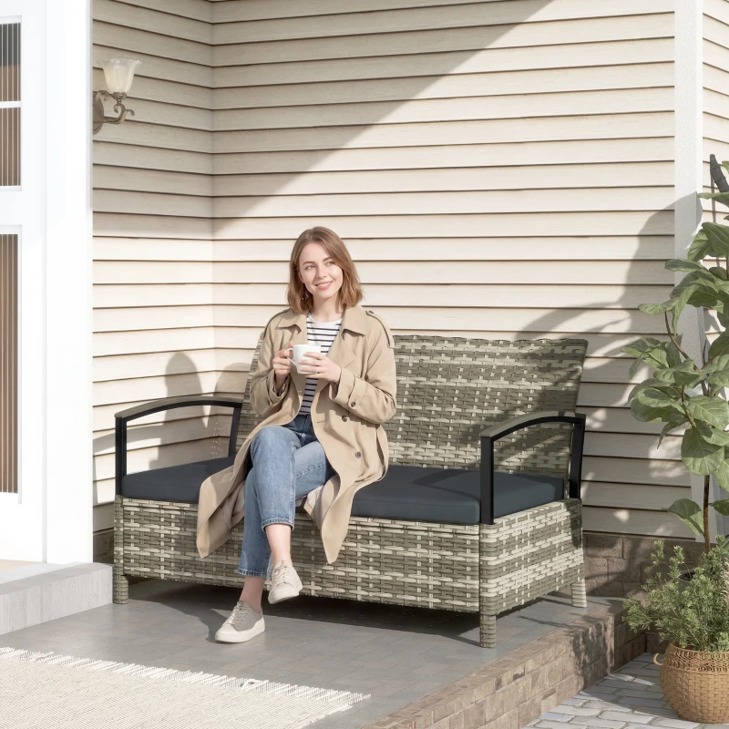 Outsunny Gartenbank mit Stauraum 2-Sitzer Sitzbank mit Kissen Haltegriffen 125L Poly Rattan 123 x 70 x 82 cm Dunkelgrau
