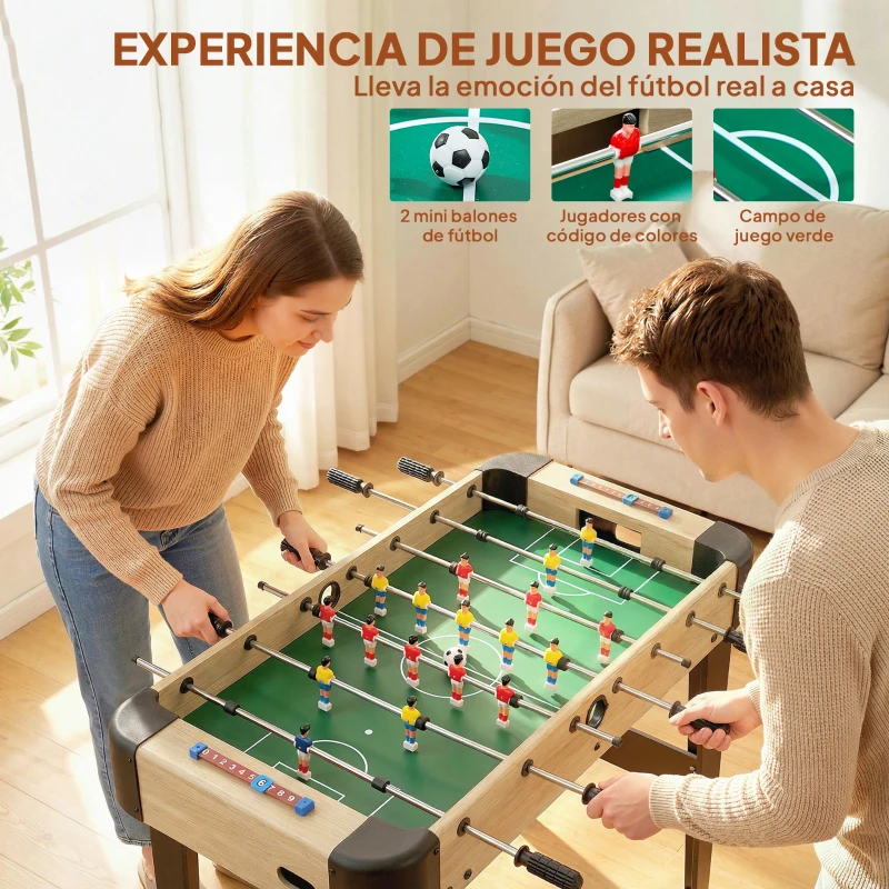 SPORTNOW Futbolín de Mesa de 92 cm con 22 Jugadores 2 Pelotas Marcadores Manuales Mangos Antideslizantes Madera Natural