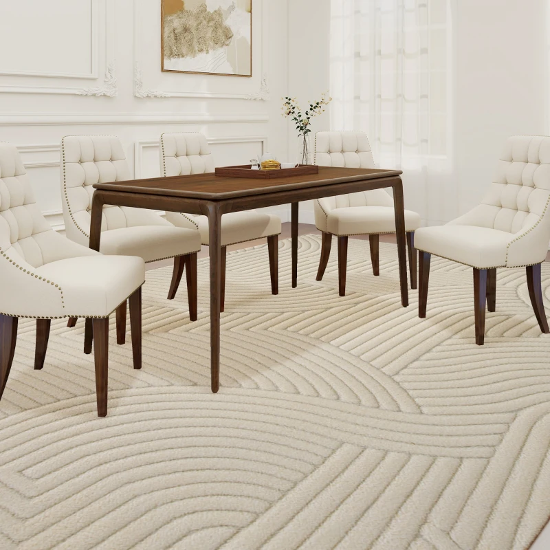 HOMCOM Tapis salon 160 x 120 cm, tapis à poils épais géométrique, moelleux et antidérapant, crème