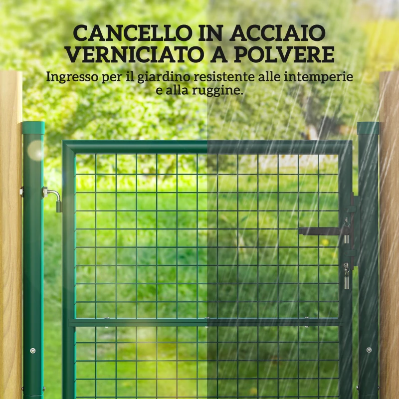 Outsunny Cancello da Giardino in Acciaio 97x150 cm, Cancelletto da Giardino con Serratura, 3 Chiavi, Maniglia e 2 Pali