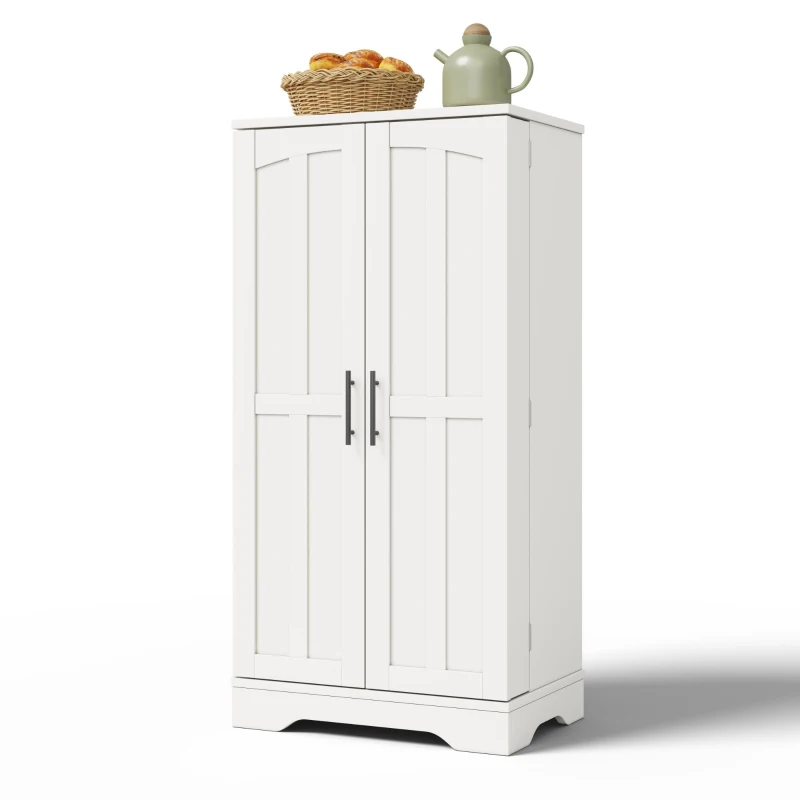 Küchenschrank mit LED-Sensorlicht, großer 2-türiger Aufbewahrungsschrank mit verstellbaren Regalböden & Türablagen, 60×40×120 cm, Weiß