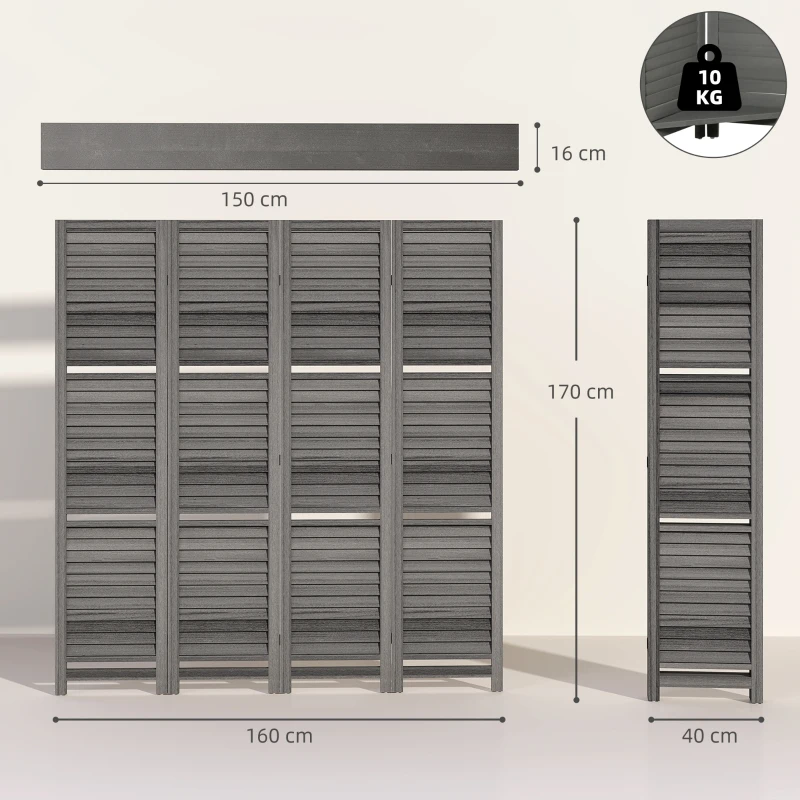 HOMCOM Paravent intérieur 4 Panneaux 160 x 170 cm 3 étagères Pliables séparateur de pièce Portes persiennes Bois de Paulownia