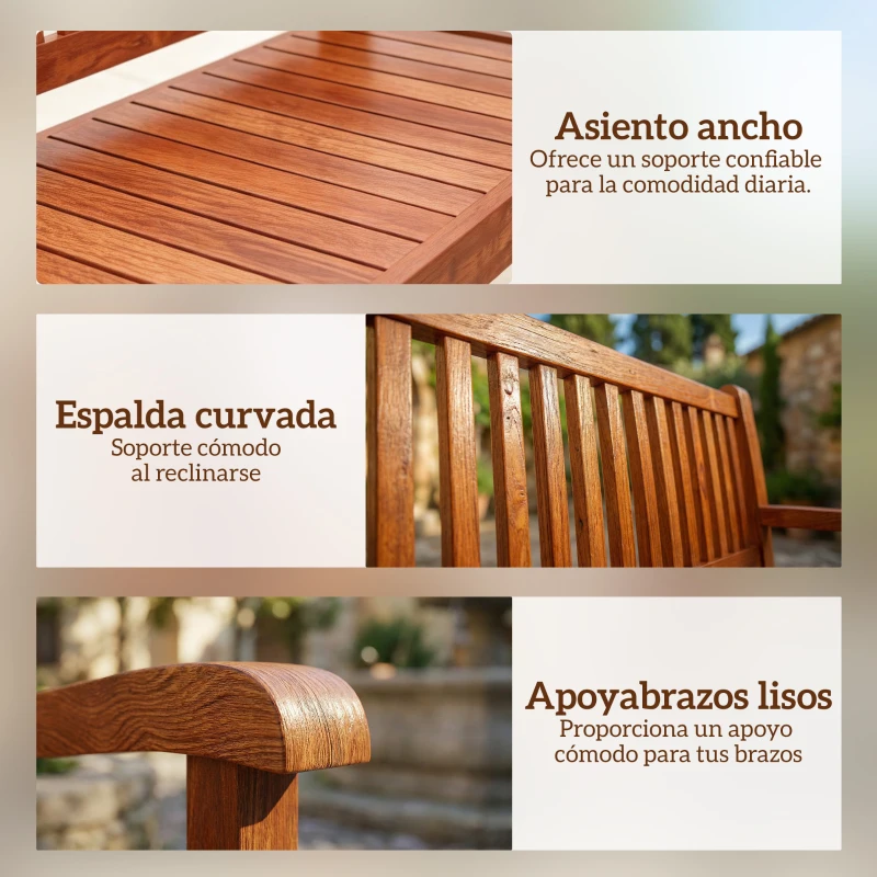 Outsunny Banco de Jardín Madera Banco de Exterior 2 Plazas con Funda Impermeable Respaldo Ergonómico 125x62x90 cm Marrón Claro