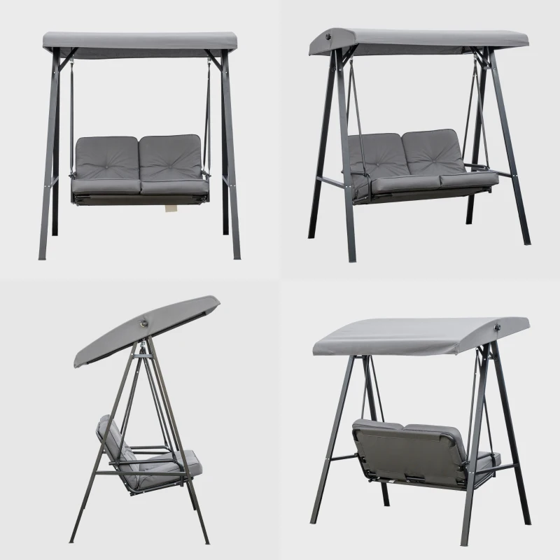 Outsunny Balansoar de Grădină 2 Locuri cu Acoperiș Reglabil și Perne, 144x117x173 cm, Gri Închis