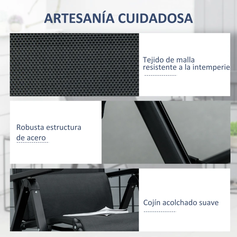 Outsunny Tumbona Plegable de Jardín Tumbona Gravedad Cero con Respaldo Ajustable en 9 Posiciones con Cojín 70x65x111 cm Negro