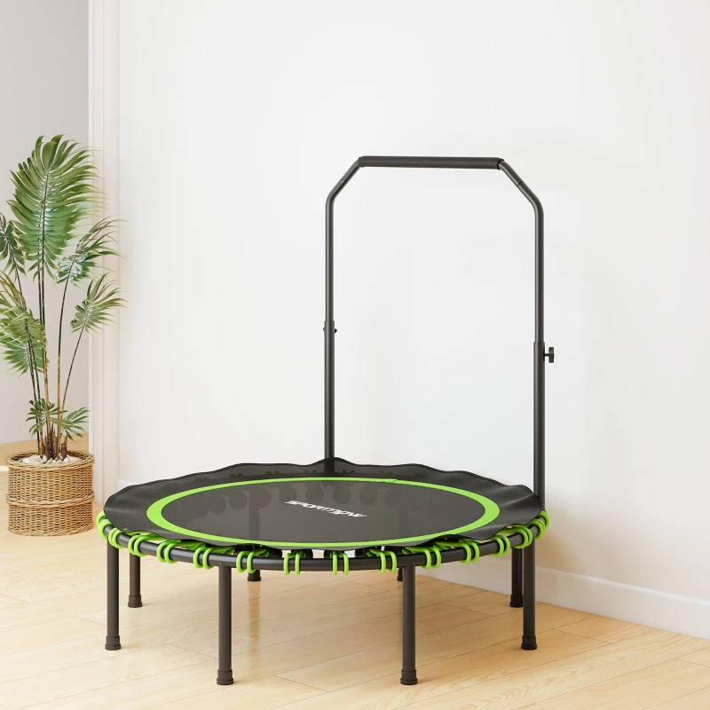 SPORTNOW Trampolina Fitness z Regulowanym Poręczem, Trampolina Sportowa na Wewnątrz i na Zewnątrz, Stal, Tworzywo Sztuczne, Zielony