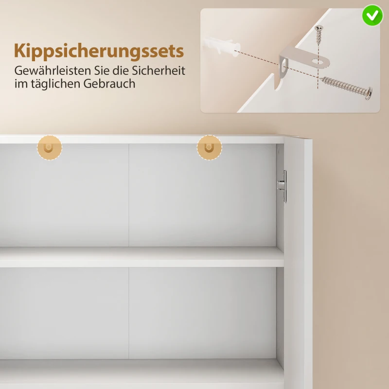 HOMCOM 180 cm Hoher Küchenschrank, Vorratsschrank mit Soft-Close-Türen und Verstellbaren Regalen, Hochglanz Weiß