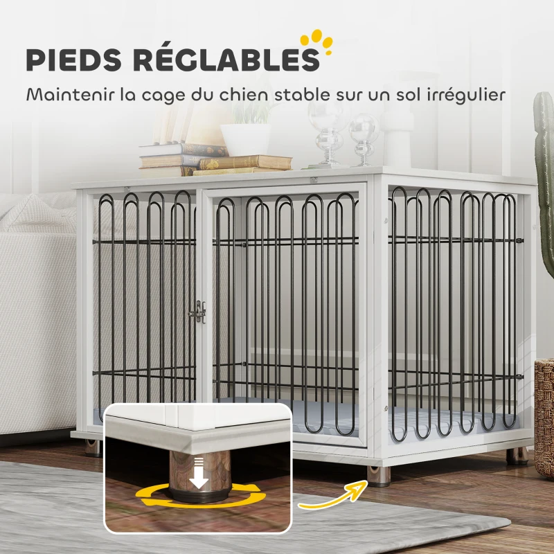 PawHut Cage pour chien caisse pour chien avec coussin pieds réglables pour chiens moyens jusqu'à 20 kg 90 x 58 x 62,5 cm gris