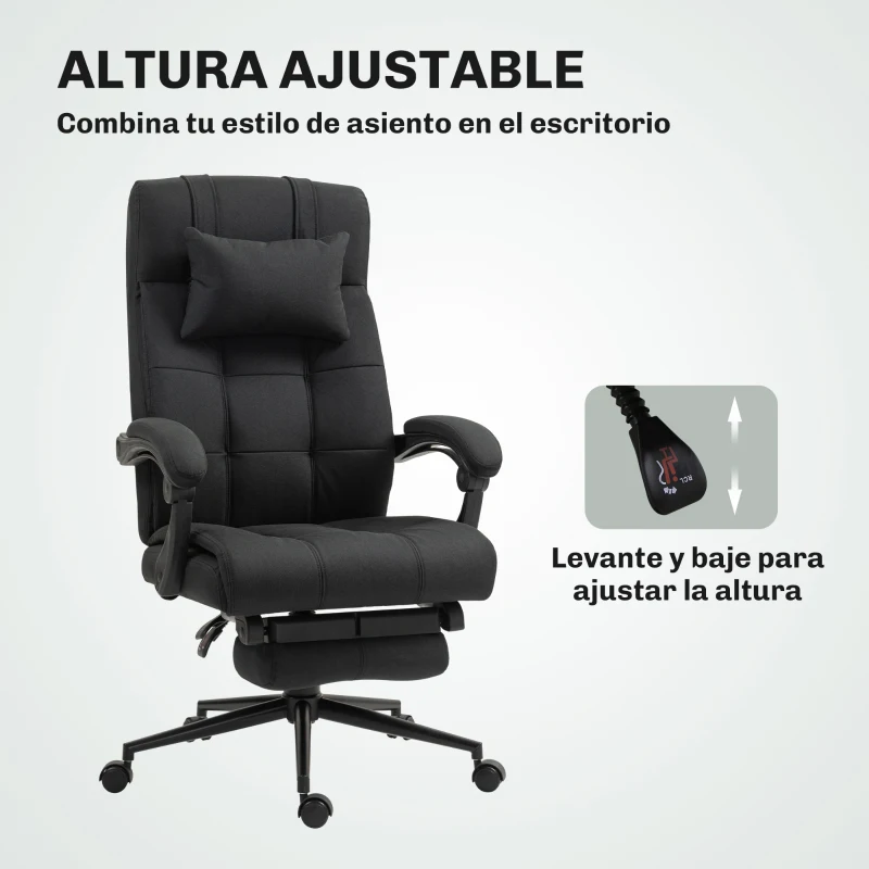 Vinsetto Silla de Escritorio Reclinable con Altura Ajustable Reposapiés Reposacabezas y Reposabrazos 66x76x112-120 cm Negro