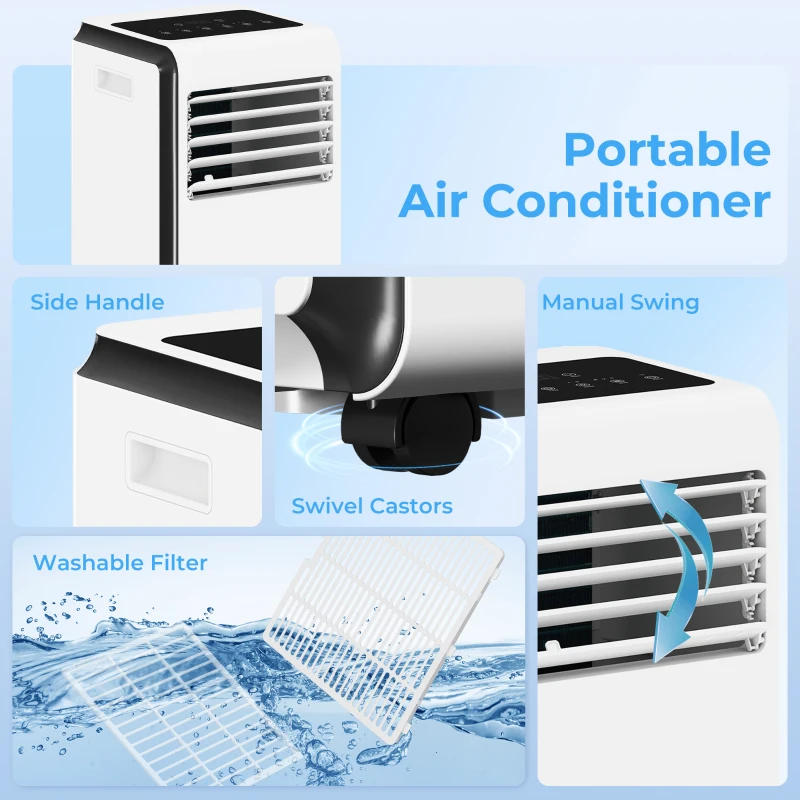 HOMCOM Portable Air Conditioner 7000 BTU, 4-in-1 Air Conditioning Unit with Cooling, Dehumidifier, Fan, Sleep Mode, White