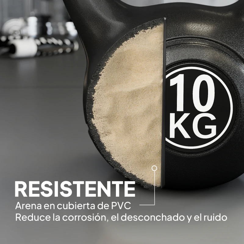 HOMCOM Pesa Rusa de 10 kg Kettlebell Relleno de Arena con Mango Ancho Antideslizante para Entrenamiento 25x19x28 cm Negro