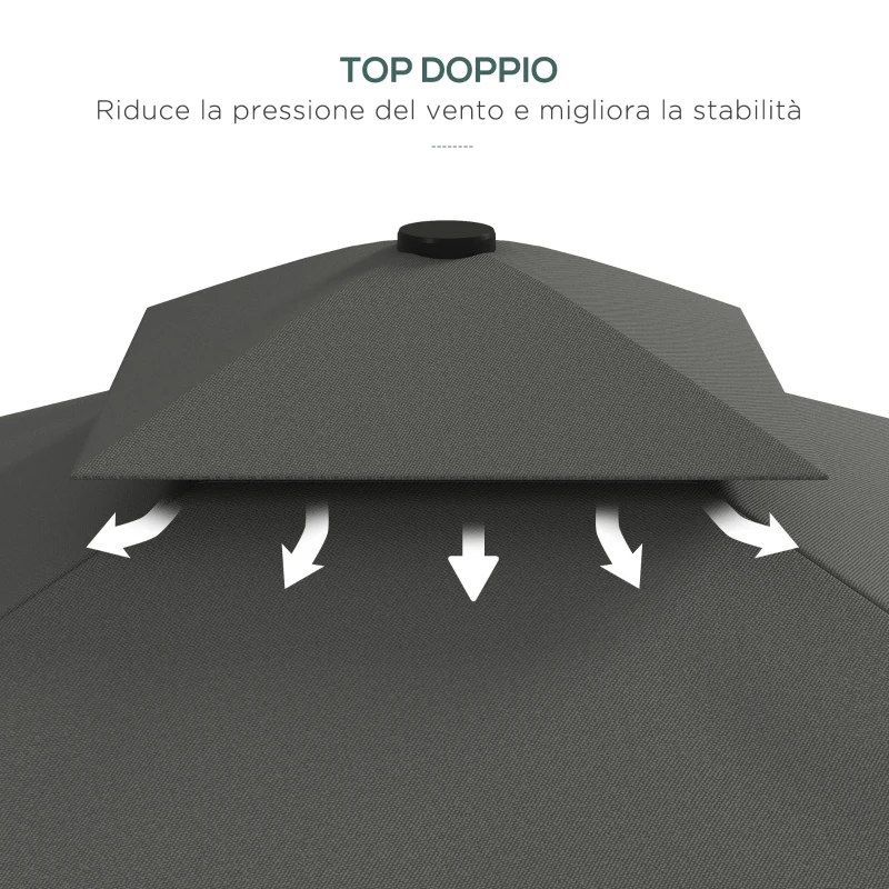 Outsunny Ombrellone a Sbalzo con Doppio Tetto, Apertura a Manovella e Base a Croce, 2.5x2.5m, Grigio