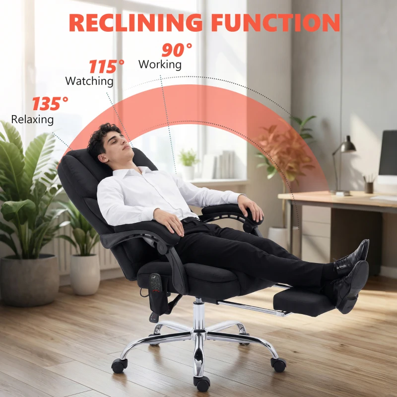 HOMCOM Office Chair with 6-point Vibration Massage and Heat, Fabric Desk Chair with Footrest, High Back, Black