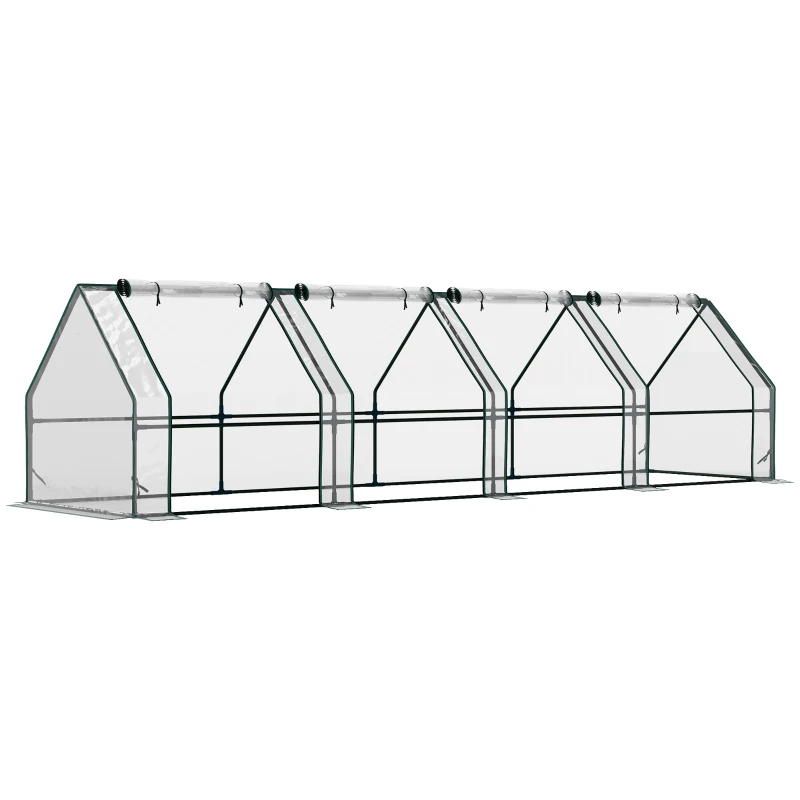 Outsunny Mini Serre de Jardin mini serre tunnel 4 fenêtres avec Zip enroulables Acier PE 140 g/m² Anti-UV 360x90x90cm Transparent