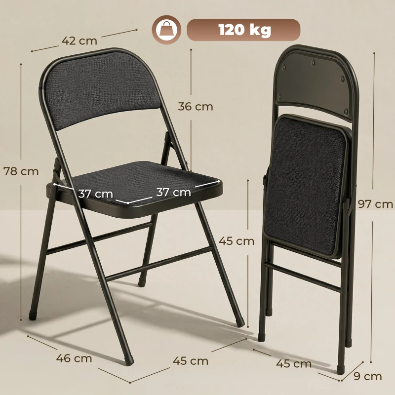 HOMCOM Conjunto de 2 cadeiras dobráveis cadeiras de jantar portáteis estrutura em aço dim. 45l x 46P x 78H cm preto