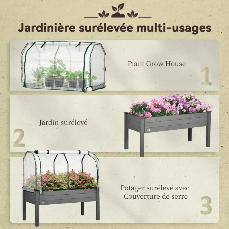 Outsunny Potager sur Pieds surélevé avec bâche Jardinière surélevée potager volume 104 L avec Trous de Drainage, Tissu non tissé