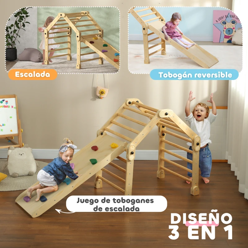 AIYAPLAY Escalada para Niños de 18-48 Meses 3 en 1 con Rampa para Deslizarse o Escalar 175x70x89 cm Multicolor