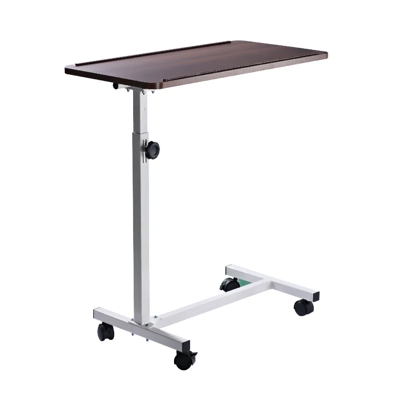 HOMCOM Mesa Auxiliar con Ruedas para Sofá y Cama Altura Ajustable y Marco de Acero 77x40x76-100 cm Nogal Oscuro
