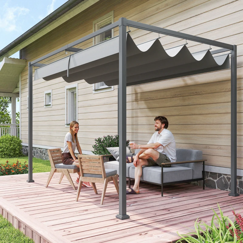 Outsunny Pergola coulissante pergola rétractable 3 x 2 m structure métal époxy anticorrosion toile polyester haute densité 180 g/m² incluse gris