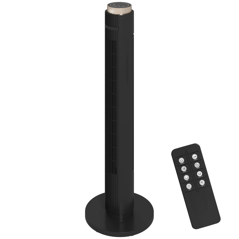 HOMCOM Tower Fan with WiFi App Control, Standing Floor Fan with 3 Speed 4 Modes, 12 Hour Timer and Night Light Black
