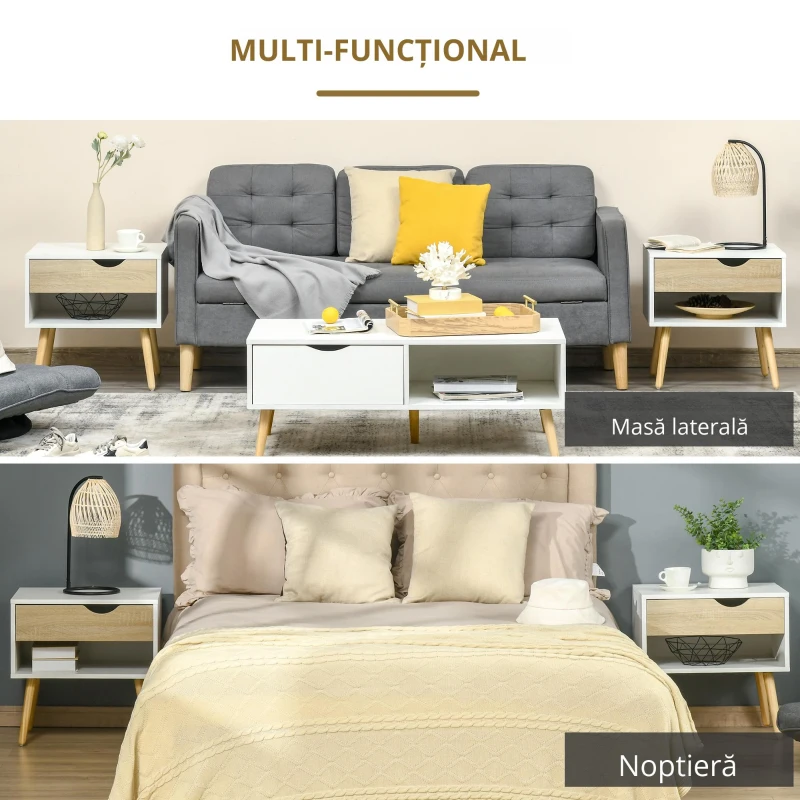 HOMCOM Noptiere Moderne cu Sertar și Raft, Design Modern și Funcțional, Ideal pentru Cameră de Dormit, Albastru(m-7)