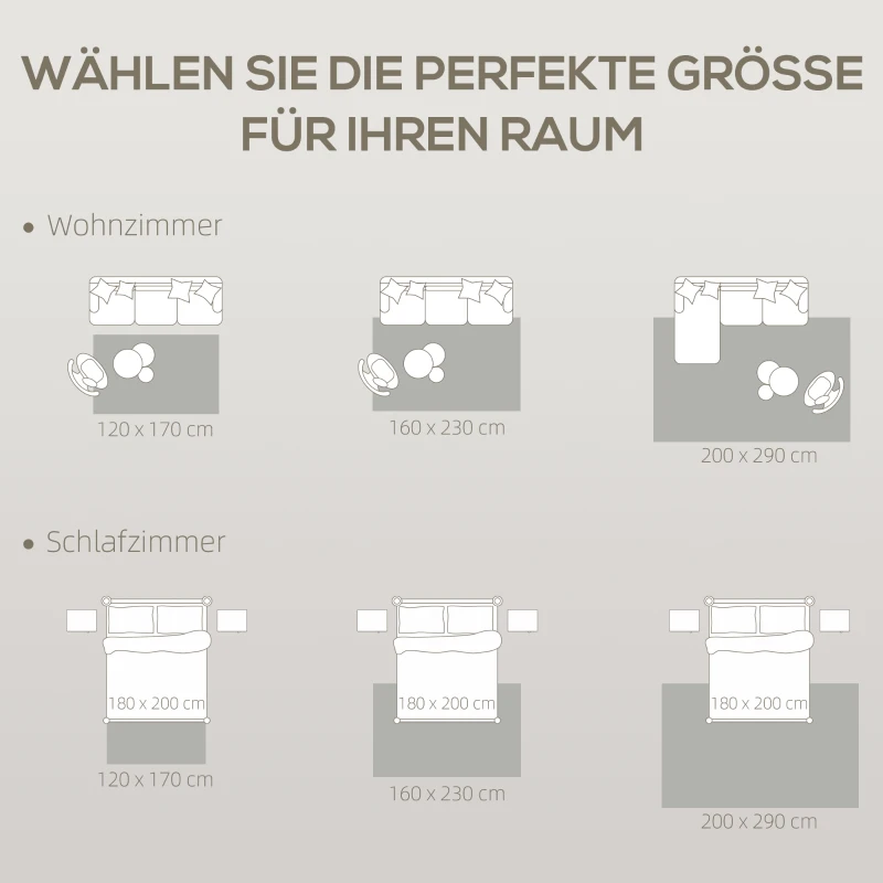 HOMCOM Teppich Maschinenwaschbar Anti-Rutsch Wohnzimmerteppich mit Flanell-Optik, 230 x 160cm, Grau
