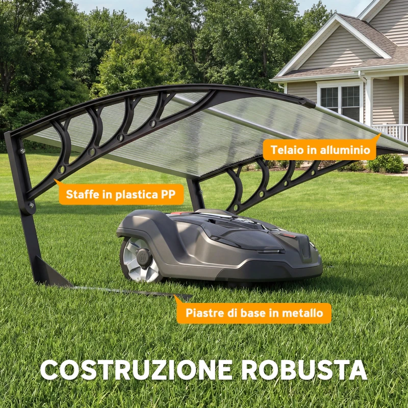 Outsunny Pensilina da Esterno per Tagliaerba Impermeabile e UV 30+, in Alluminio, 100x81x43 cm, Bianco e Nero