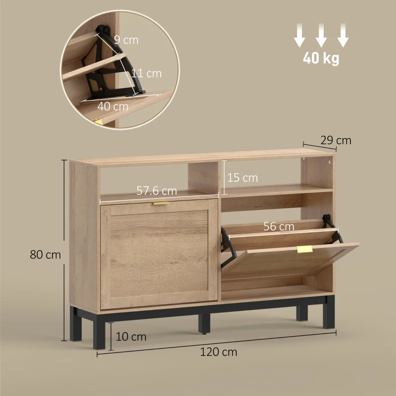 HOMCOM Shoe Cabinet with 2 Flip Drawers, Narrow Shoe Storage Top for Entryway Hallway, Walnut Brown