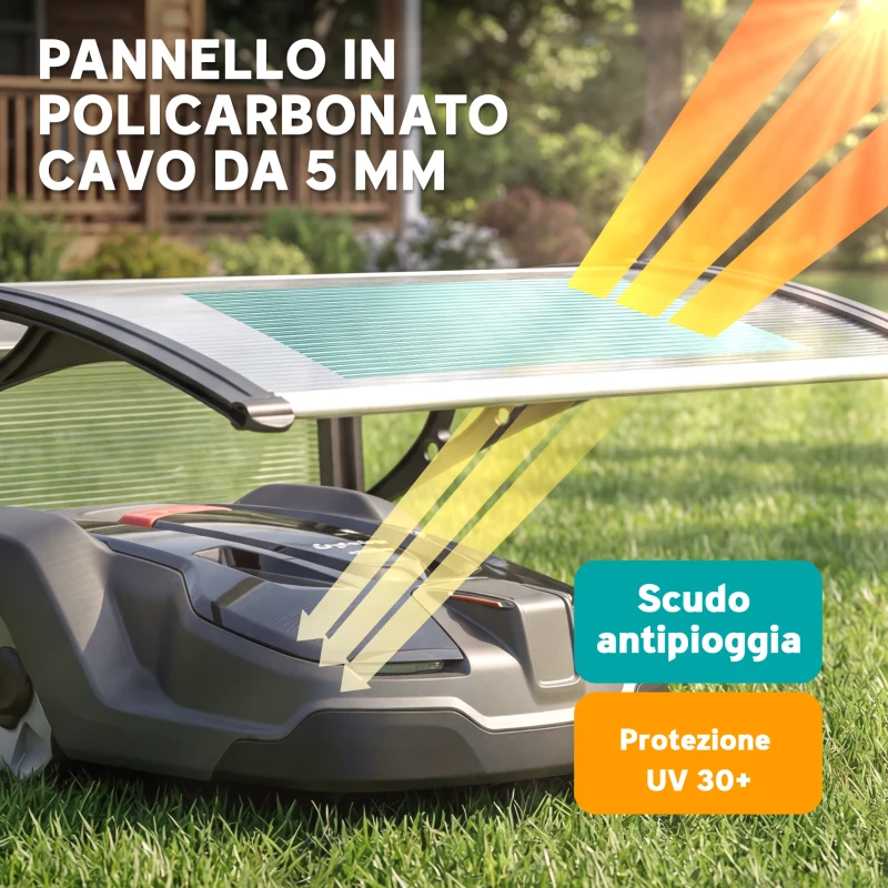 Outsunny Pensilina da Esterno per Tagliaerba Impermeabile e UV 30+, in Alluminio, 100x81x43 cm, Bianco e Nero