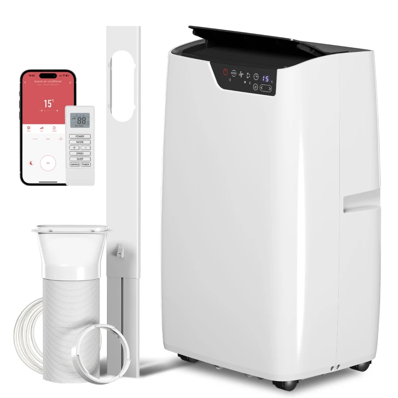 HOMCOM Portable Air Conditioner 14000 BTU, 4-in-1 AC Unit with Cool, Dehumidifier, Fan, Sleep Mode, WiFi Voice Remote Control