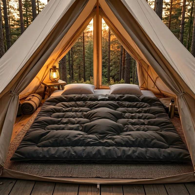 Outsunny sacco a pelo matrimoniale per 2 adulti con cuscini, 230x165 cm, nero