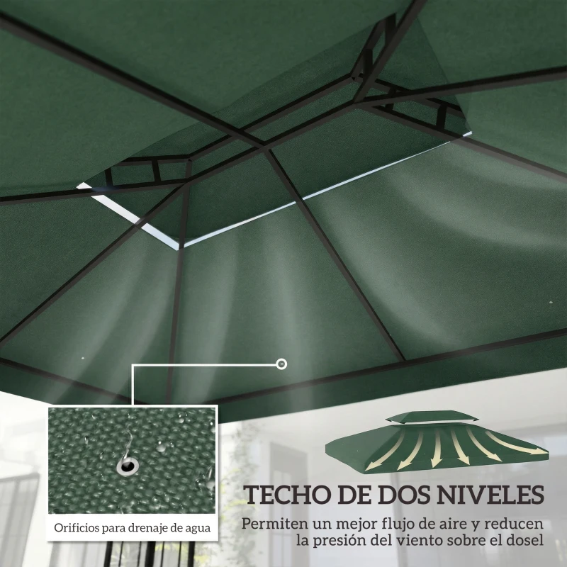 Outsunny Toldo de Recambio 4x3 m con Techo Doble Orificios de Drenaje y Protección UV Solo Toldo NO Incluye Marco Verde