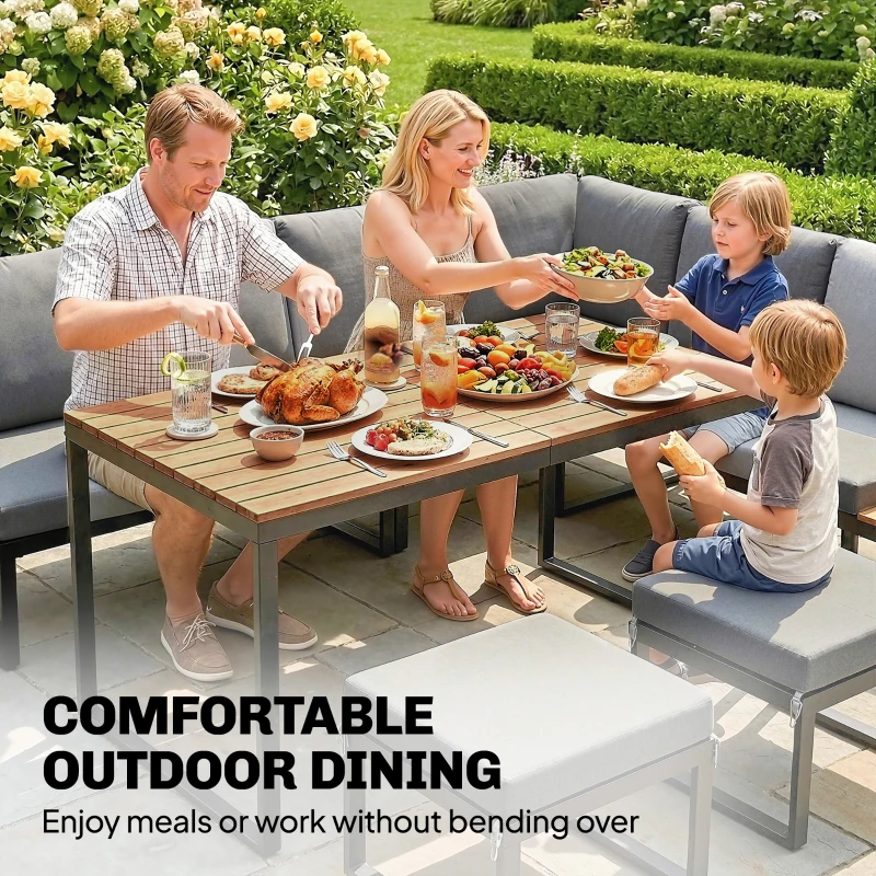 Outsunny Patio Furniture Set Modular Garden Sofa Set 6 Pieces with Dining Table for Outdoor Patio Grey