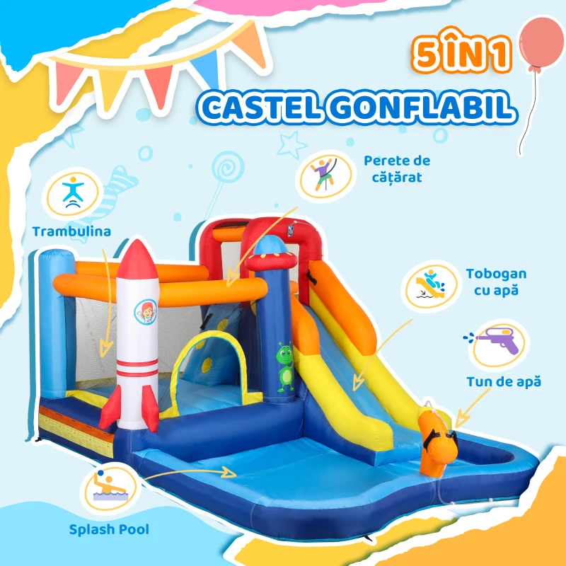 AIYAPLAY Castel Gonflabil Parc Acvatic 5-în-1, 360x250x195cm, Multicolor