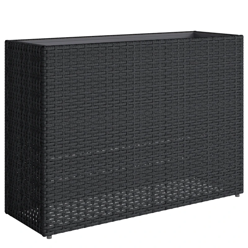 Outsunny Jardinière surélevée en résine tressée, support de fleurs avec bac amovible et pieds réglables, cadre en acier, noir