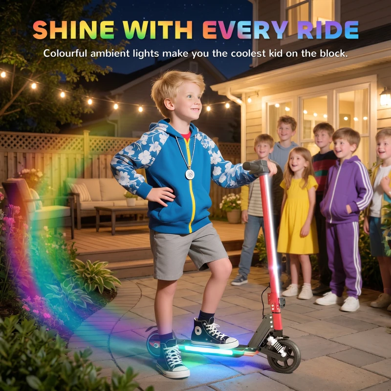 SPORTNOW Folding Electric Scooter for Kids, with Dual Brakes, Front Suspension, LED Colourful Lights, Red