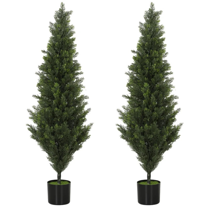 HOMCOM Set of 2 Decorative Artificial Plants Cypress in Weighted Pot, Fake Plant with 1092 Leaves, 120 cm