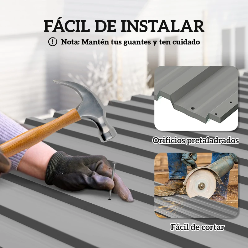 Outsunny Juego de 12 Paneles para Tejado de Acero Galvanizado 7m² para Caseta de Herramientas Cobertizo 129x45cm Gris Claro